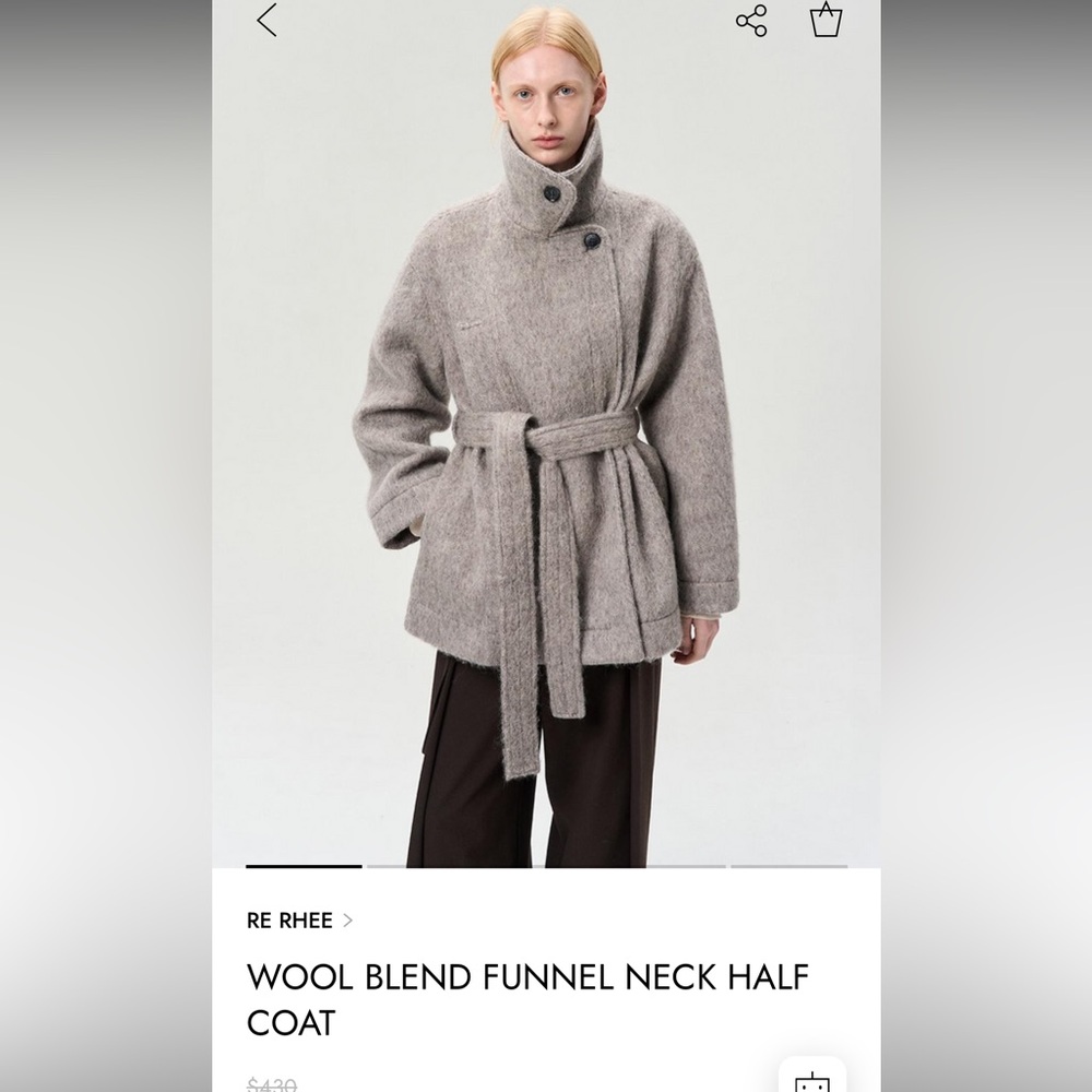 NWT W Concept / RE RHEE Funnel Neck Half Coat in charcoal - Picture 4 of 5